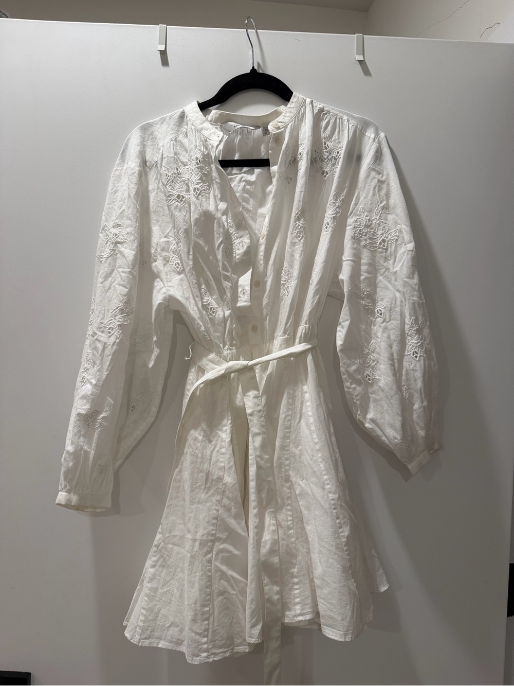 & Other Stories White Embroidered Tie-Waist dress
